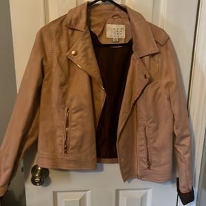 Light pink faux suede moto jacket